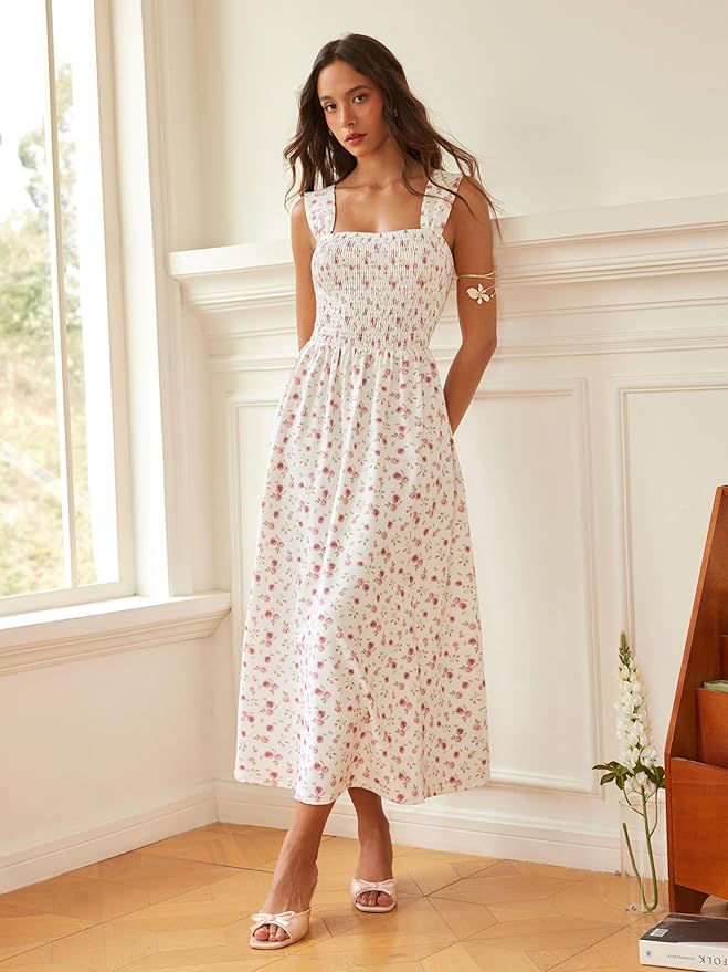 CIDER floral square-neck midi sundress