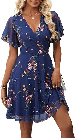GUBERRY floral wrap V-neck mesh wedding guest dress