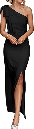 PRETTYGARDEN black one-shoulder cocktail maxi dress
