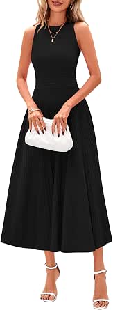PRETTYGARDEN pleated midi work dress