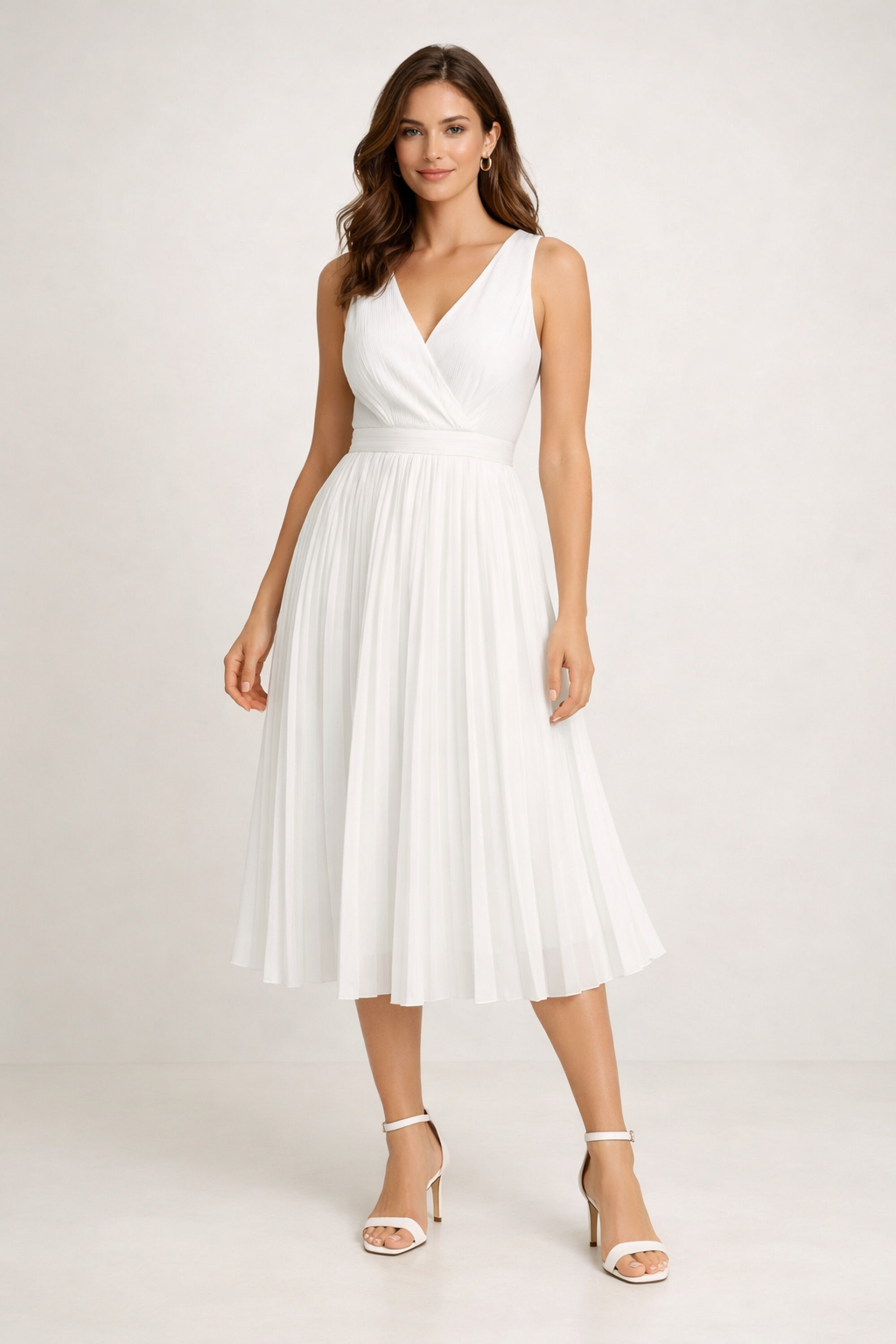 PRETTYGARDEN white sleeveless pleated cocktail dress