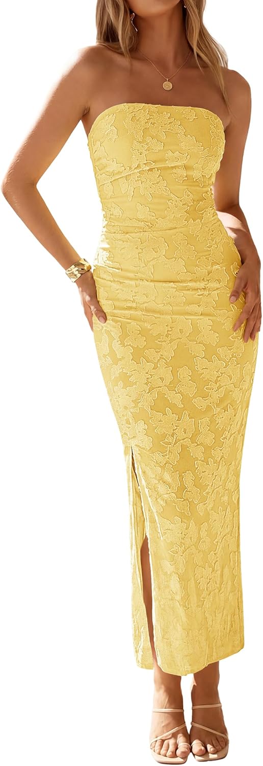 ZESICA strapless floral maxi dress